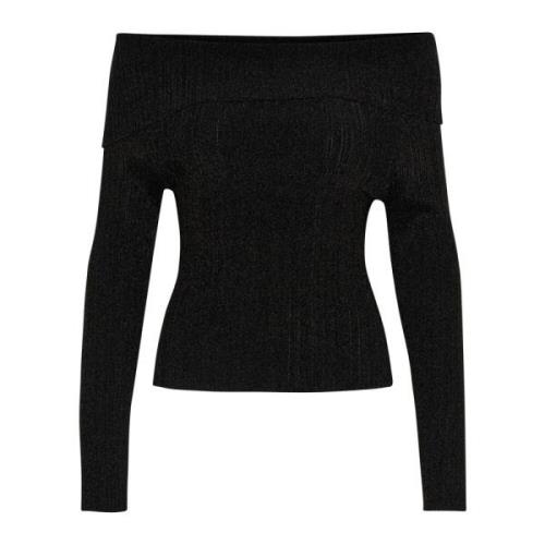 Gestuz Off-Shoulder Rib Blus Svart Black, Dam