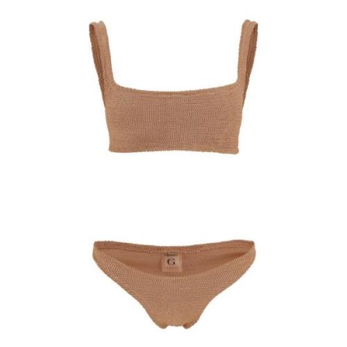 Hunza G Rynkad Stretch Tvådelad Bikini Set Brown, Dam