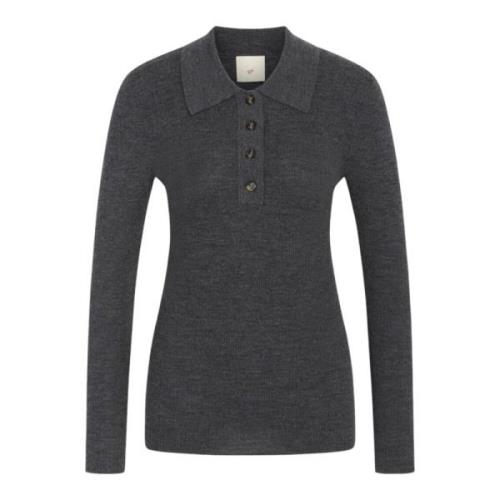 Heartmade Räfflad Merinoull Polo Tröja Gray, Dam