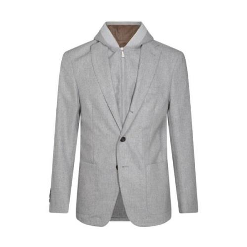 Eleventy Grå Ull Blazer Jacka Med Huva Gray, Herr