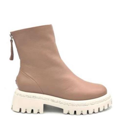 Halmanera Mou Läder Biker Ankelboot Beige, Dam