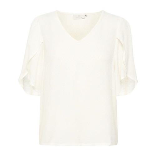 Kaffe Elegant V-Ringad Blus med Halva Ärmar White, Dam