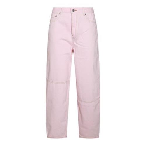 Ganni Rosa denim jeans med frontknäppning Pink, Dam