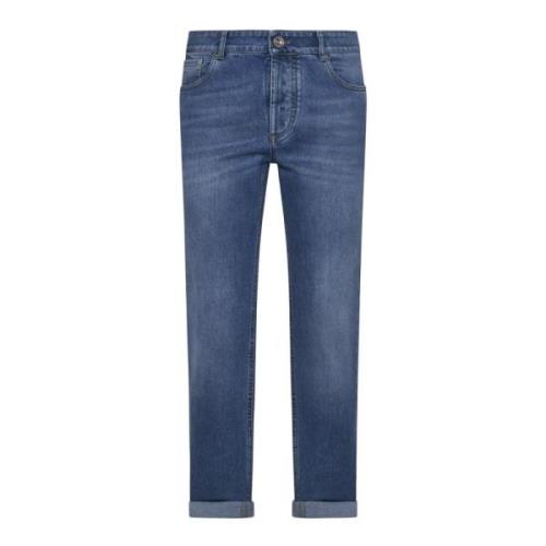 Brunello Cucinelli Indigo Blue Slim Cut Jeans Blue, Herr