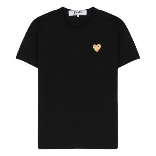 Comme des Garçons Guld Emblem Stickad Svart T-shirt Black, Herr