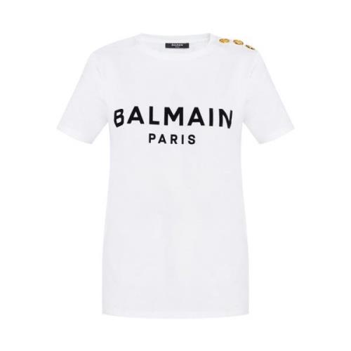 Balmain Logotryckt T-shirt White, Dam