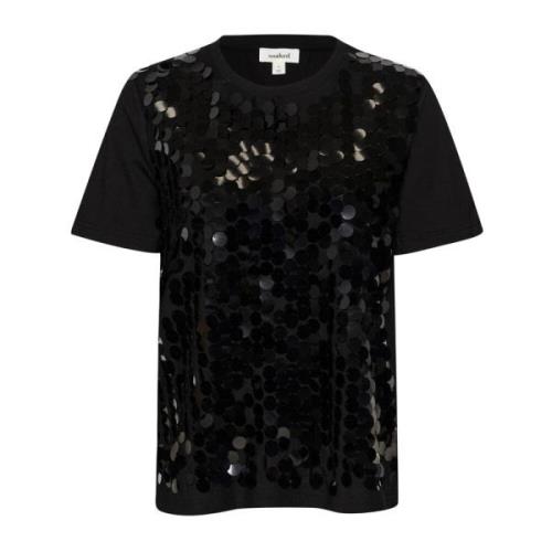 Soaked in Luxury Svart Paljett Tee Top Black, Dam