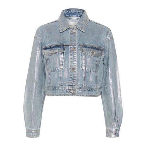 Gestuz Metallisk Denimjacka Coated Silver Blue Blue, Dam