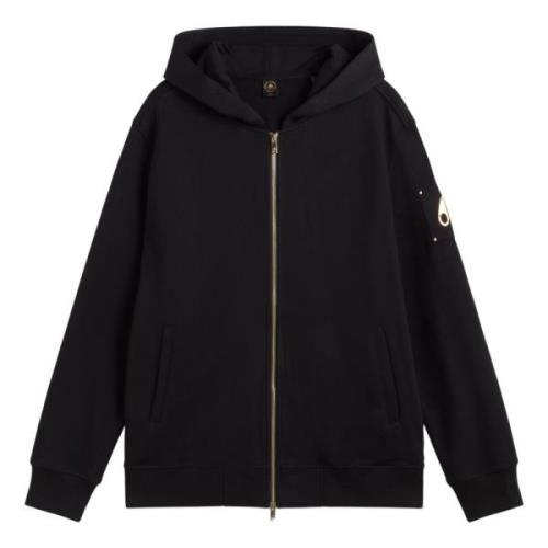 Moose Knuckles Lyxig Full-Zip Hoodie med Guld Detaljer Black, Herr