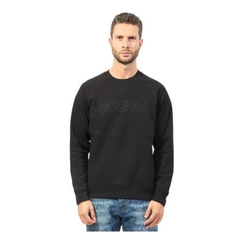 Guess Svart Crewneck Tröja med Frontlogo Black, Herr