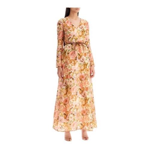 Zimmermann Blommig Linne Plunge Maxi Klänning Multicolor, Dam