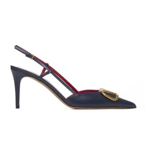 Valentino Garavani Marinblå Läder Slingback Pumps Blue, Dam