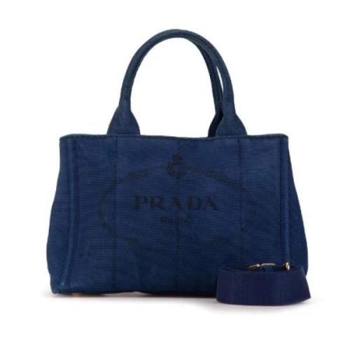 Prada Vintage Pre-owned Canvas handvskor Blue, Dam