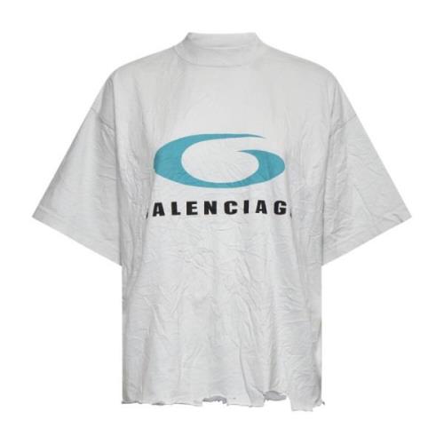 Balenciaga Cropped T-shirt med Logo Print White, Dam