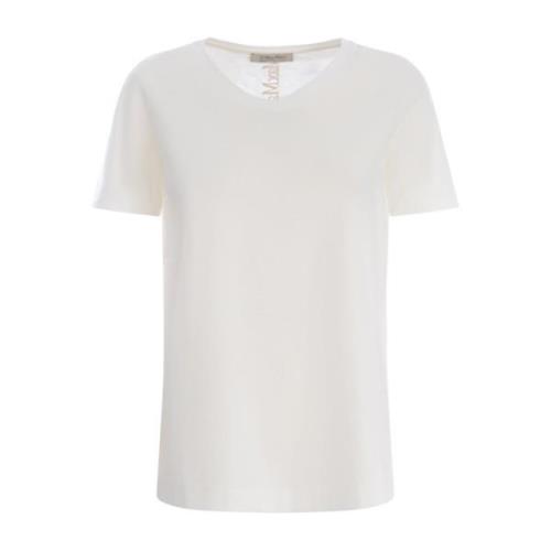 Max Mara Räfflad V-ringad T-shirt White, Dam