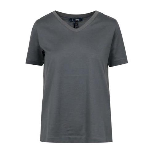 Max Mara Broderad V-ringad bomullst-shirt Gray, Dam