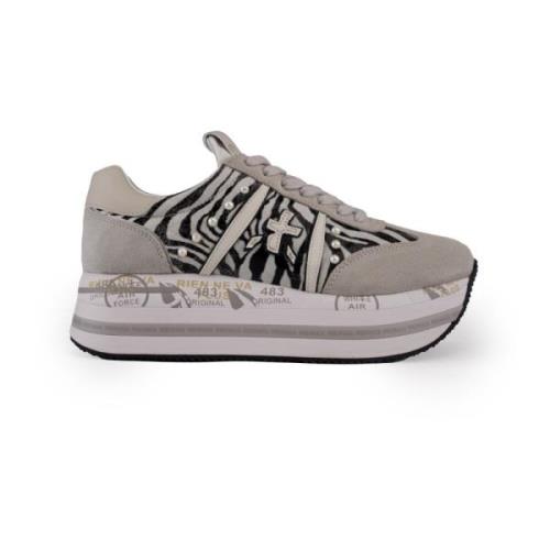 Premiata Zebra Print Läder Sneakers Beige, Dam