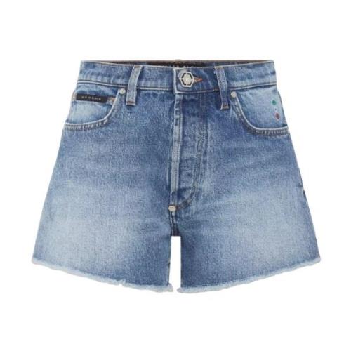 Philipp Plein Blå Hot Pants Shorts Rå Finish Blue, Dam