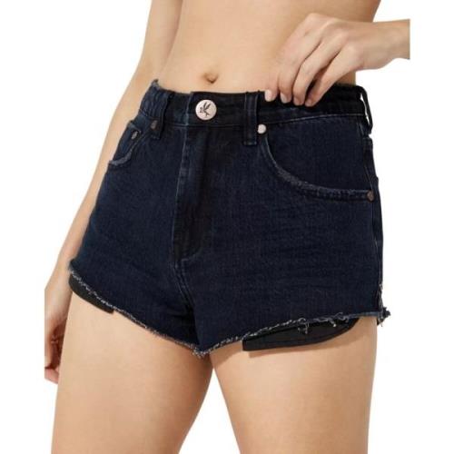 One Teaspoon Svarta High Waist Denim Shorts Black, Dam