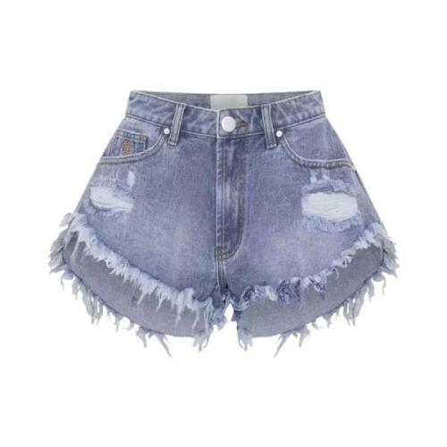 One Teaspoon Jeansshorts med Fransad Kant Blue, Dam