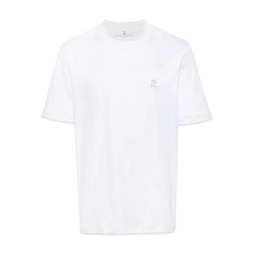 Brunello Cucinelli Vit T-shirt med broderad logotyp White, Herr