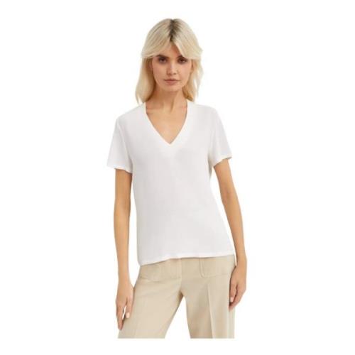 Fay Vit V-ringad T-shirt tillverkad i Italien White, Dam