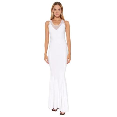 Norma Kamali Vit Maxi Klänning Mesh Insats V-ringning White, Dam