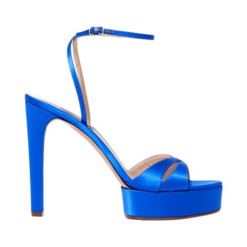 Casadei Blå Satin Plattform Sandaler Flora Raso Blue, Dam