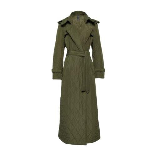 Norma Kamali Grön Quiltad Trenchcoat Green, Dam