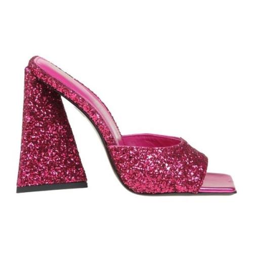 The Attico Fuchsia Glitter Fyrkantig Tå Mules Pink, Dam