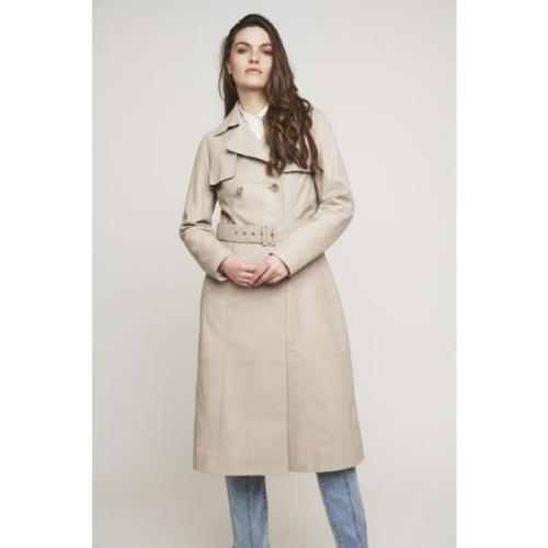 Rino&Pelle Lång läder trenchcoat med bälte Beige, Dam