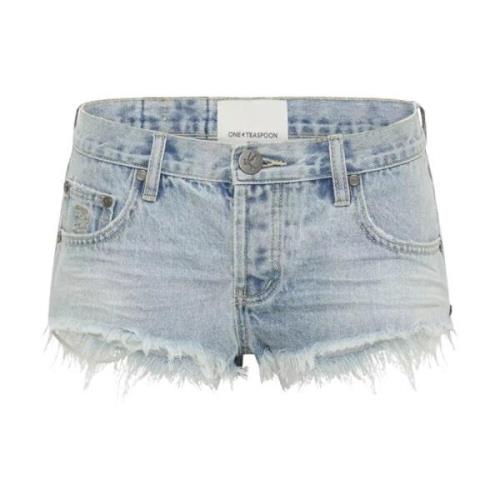 One Teaspoon Lågt skurna denimshorts i ljusblå Blue, Dam