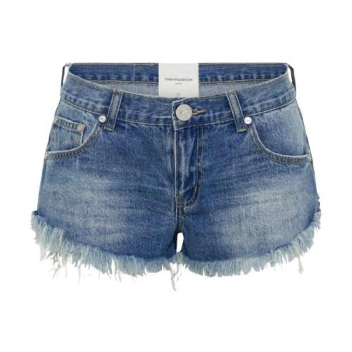 One Teaspoon Blå Jeansshorts Distressed Låg Midja Blue, Dam