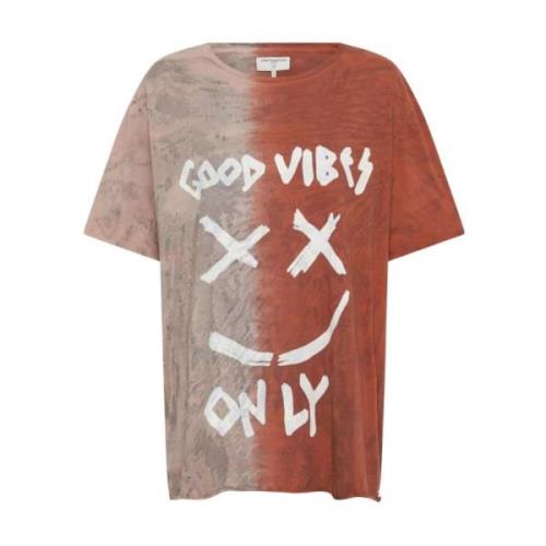 One Teaspoon Tie Dye Bomull T-shirt med Tryck Multicolor, Dam