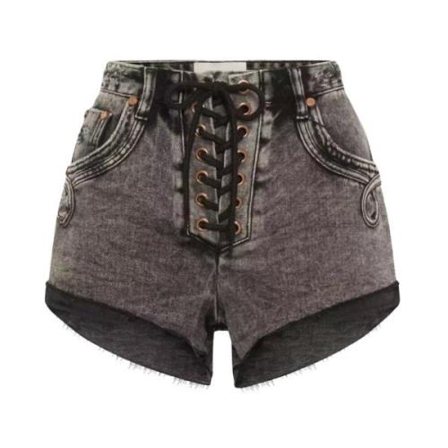 One Teaspoon Högmidjade Svart Marmor Denim Shorts Gray, Dam