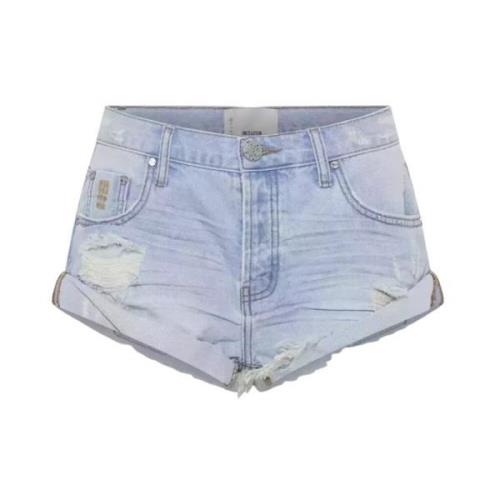 One Teaspoon Jeansshorts med låg midja och uppvikta muddar Blue, Dam