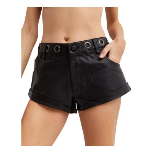 One Teaspoon Svarta lädershorts med metalldekorationer Black, Dam