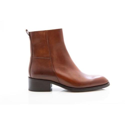 Flecs Cognac Läder Ankel Boot Brown, Dam