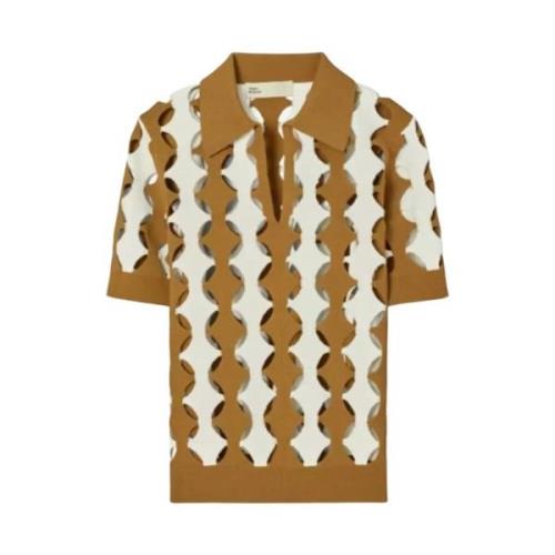 Tory Burch Randig polotröja med urringningar Brown, Dam