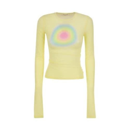 Sportmax Pastellgul Terry Top med Cirkulärt Tryck Yellow, Dam