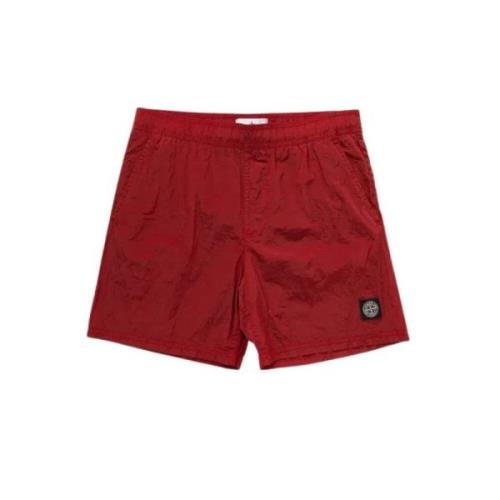 Stone Island Röda Compass Logo Badshorts Red, Herr