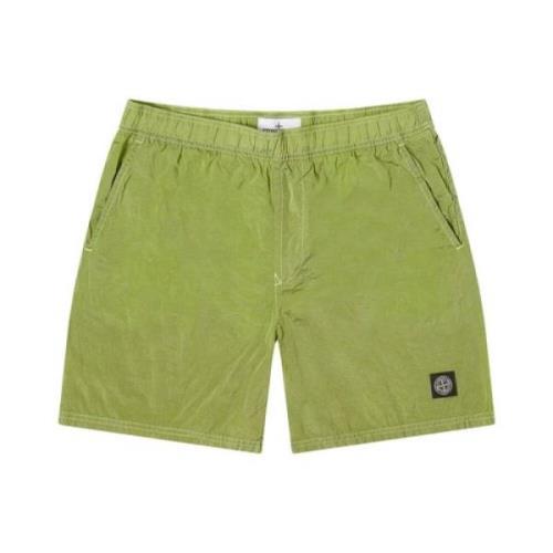 Stone Island Kompaslogga badshorts i 'Citron' Green, Herr