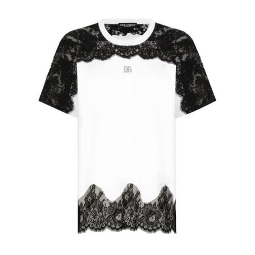 Dolce & Gabbana Avslappnad Bomull T-shirt i Svart White, Dam