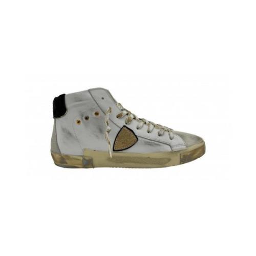 Philippe Model Vintage lädersneakers med guld detaljer White, Herr