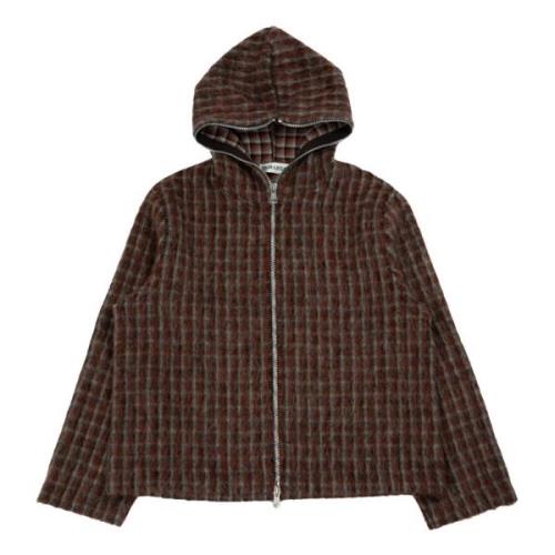 Our Legacy Brun Rutig Hoodie med Hel Dragkedja Brown, Herr