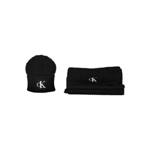 Calvin Klein Elegant Ullblandad Scarf och Beanie Set Black, Herr