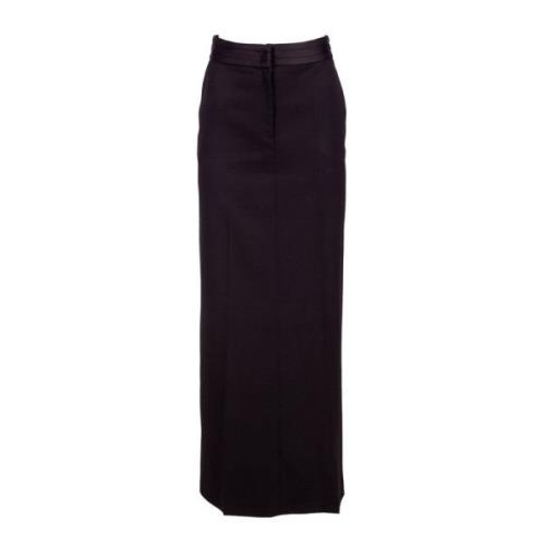 Semicouture Svart A-linje Maxi Kjol med Satin Midjeband Black, Dam