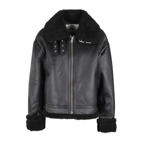 Dunst Shearling Jacka Loose Fit Linje Black, Dam