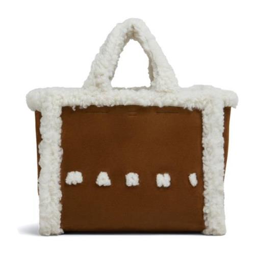 Marni Brun mocka Tote Bag med Shearling Brown, Unisex