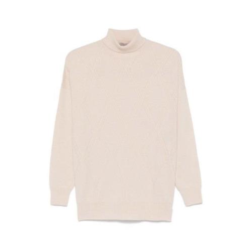 D.Exterior Diamantstickad Turtlenecktröja Beige, Dam